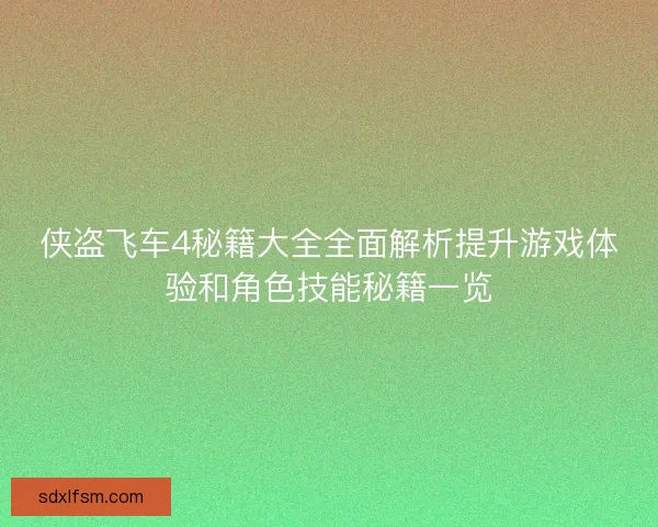 侠盗飞车4秘籍大全全面解析提升游戏体验和角色技能秘籍一览