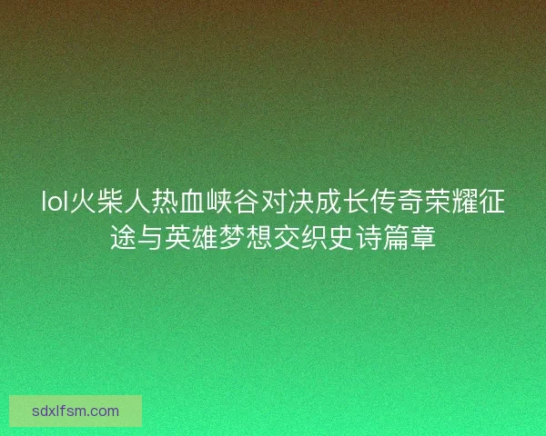 lol火柴人热血峡谷对决成长传奇荣耀征途与英雄梦想交织史诗篇章