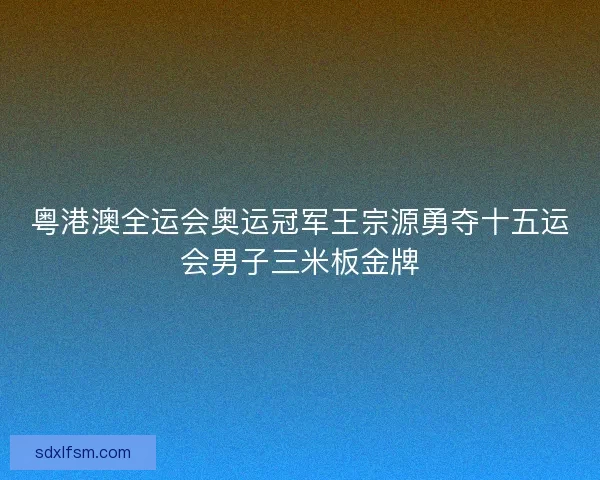 粤港澳全运会奥运冠军王宗源勇夺十五运会男子三米板金牌