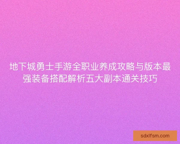 地下城勇士手游全职业养成攻略与版本最强装备搭配解析五大副本通关技巧